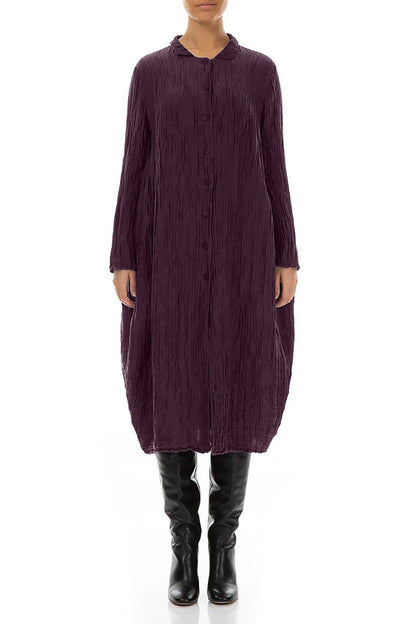 Balloon Crinkled Deep Plum Silk Linen Jacket