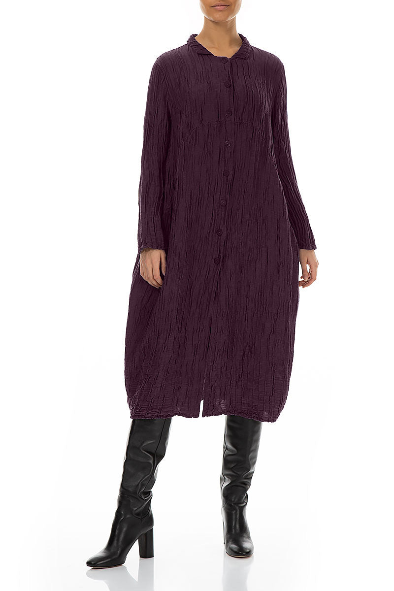 Balloon Crinkled Deep Plum Silk Linen Jacket