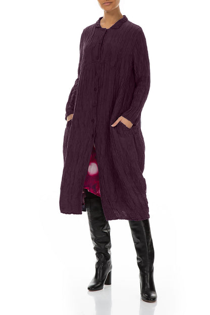 Balloon Crinkled Deep Plum Silk Linen Jacket