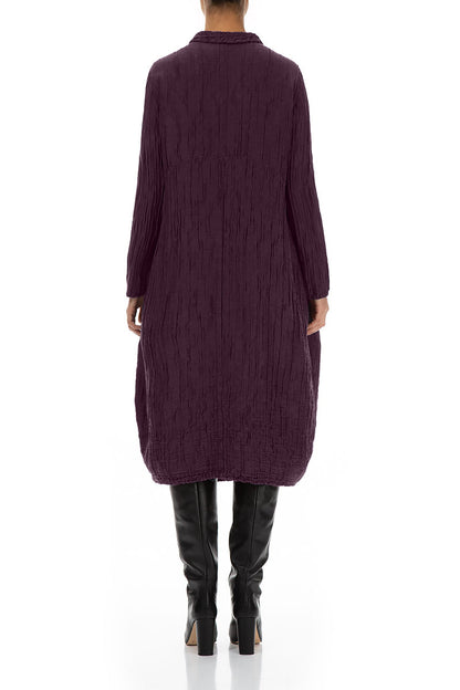 Balloon Crinkled Deep Plum Silk Linen Jacket