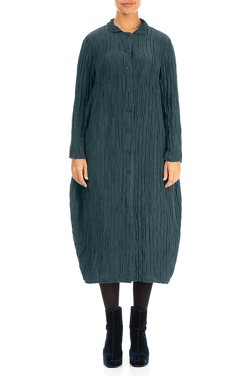 Balloon Crinkled Deep Turquoise Silk Linen Jacket