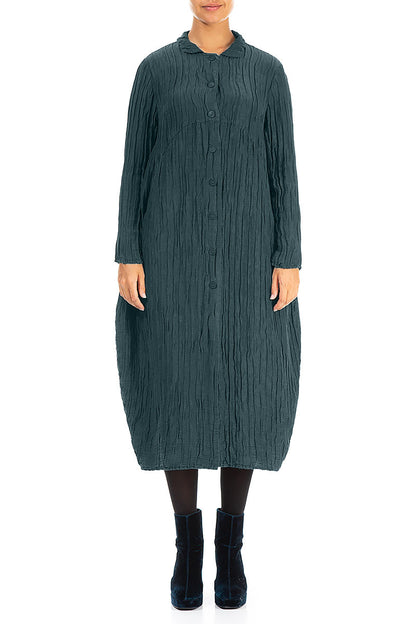 Balloon Crinkled Deep Turquoise Silk Linen Jacket