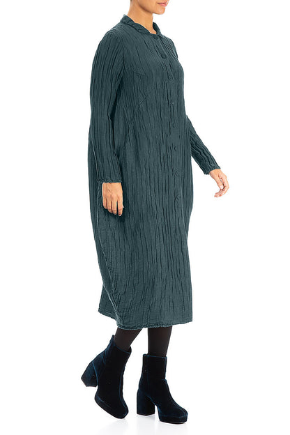Balloon Crinkled Deep Turquoise Silk Linen Jacket