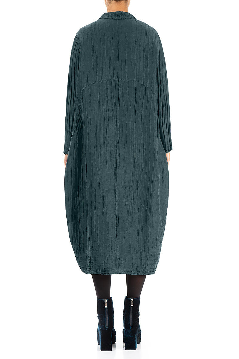 Balloon Crinkled Deep Turquoise Silk Linen Jacket