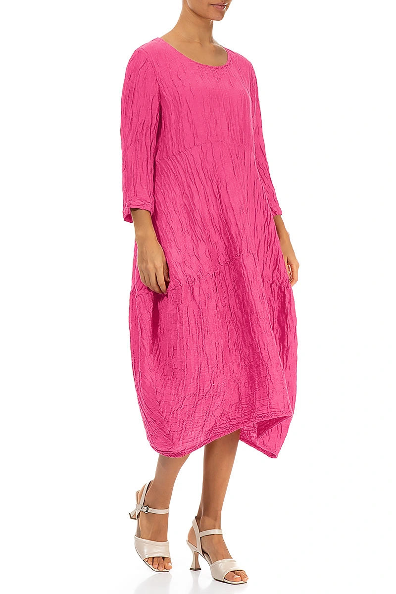 Balloon Crinkled Fuchsia Silk Linen Dress 3