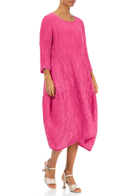 Balloon Crinkled Fuchsia Silk Linen Dress 3