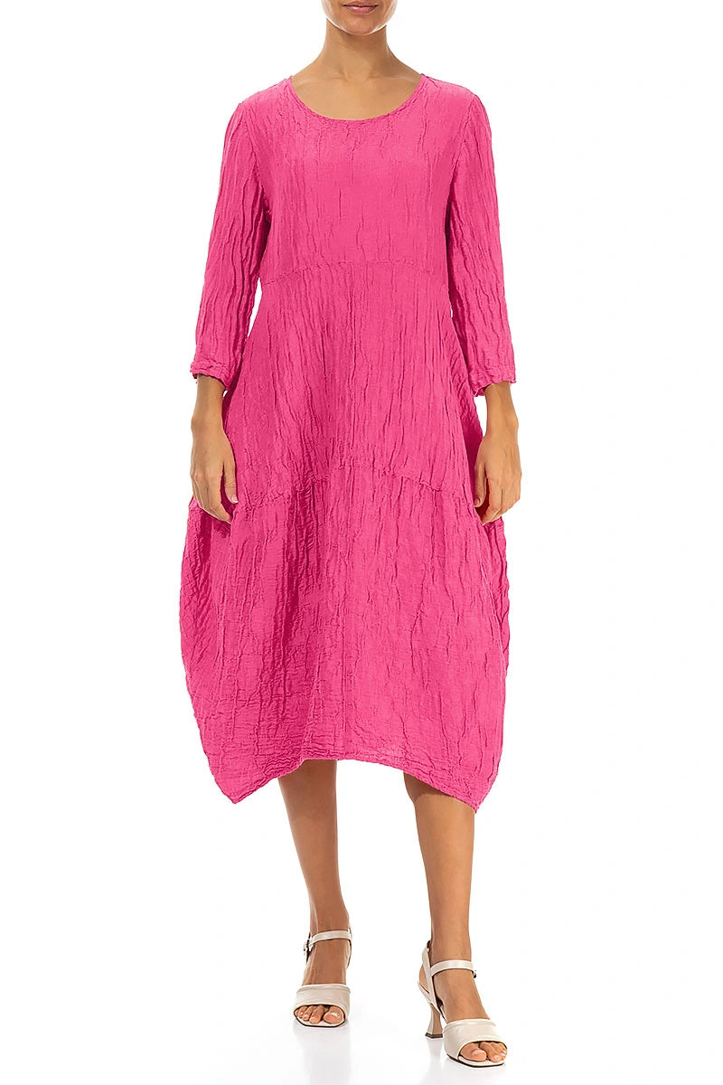 Balloon Crinkled Fuchsia Silk Linen Dress 4
