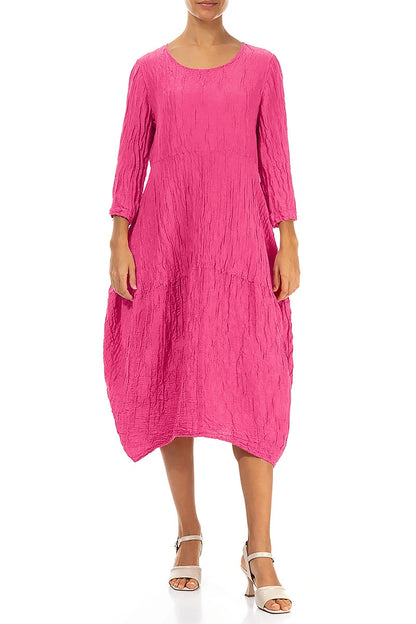 Balloon Crinkled Fuchsia Silk Linen Dress 4