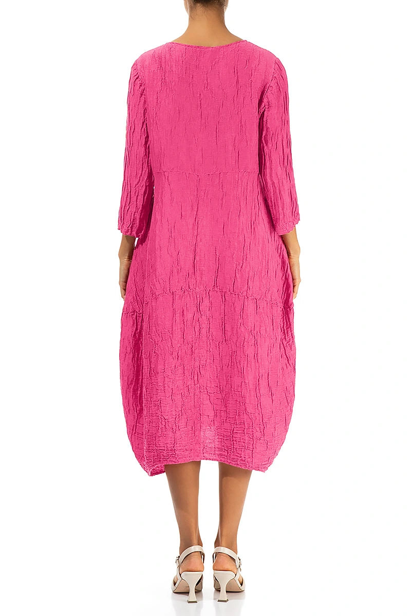 Balloon Crinkled Fuchsia Silk Linen Dress 2