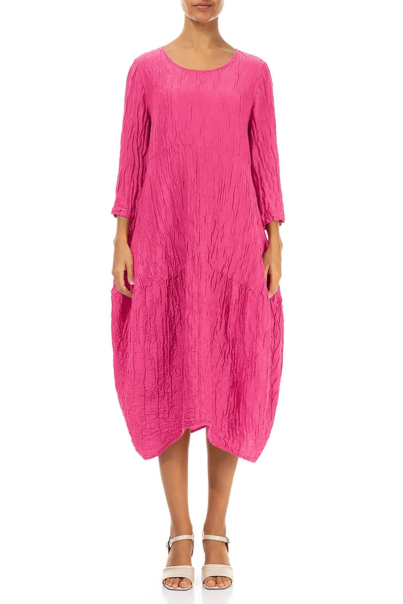 Balloon Crinkled Fuchsia Silk Linen Dress 1