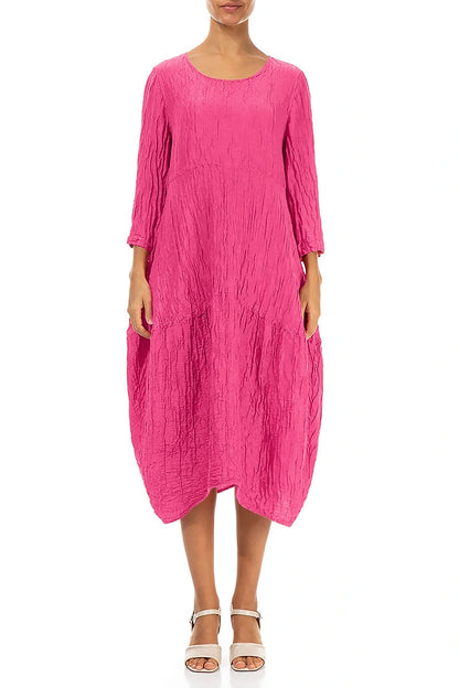 Balloon Crinkled Fuchsia Silk Linen Dress 1