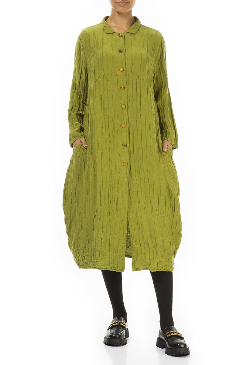 Balloon Crinkled Golden Lime Silk Linen Jacket