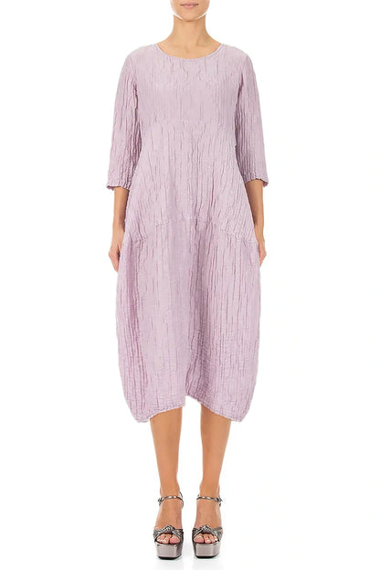 Balloon Crinkled Lilac Silk Linen Dress 1