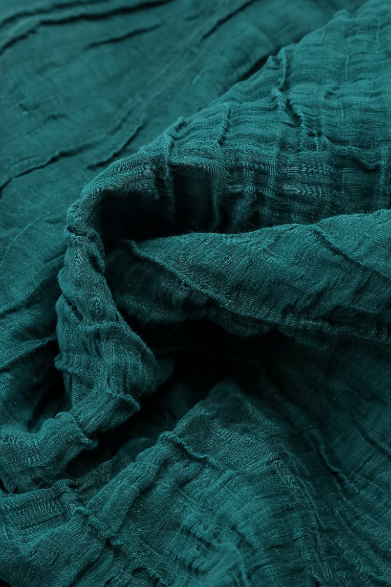 Balloon Crinkled Peacock Silk Linen Dress 5