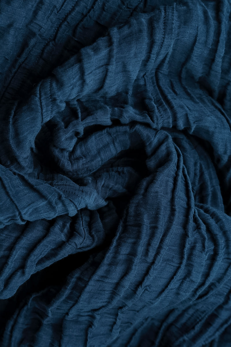 Balloon Crinkled Royal Blue Silk Linen Dress 5