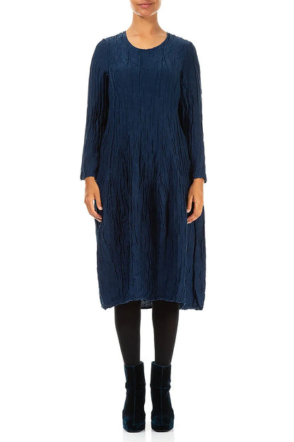 Balloon Crinkled Royal Blue Silk Linen Dress 1