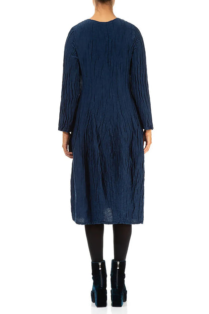 Balloon Crinkled Royal Blue Silk Linen Dress 2