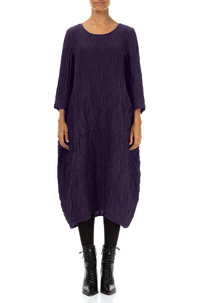 Balloon Crinkled Royal Purple Silk Linen Dress 1