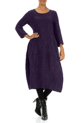 Balloon Crinkled Royal Purple Silk Linen Dress 4