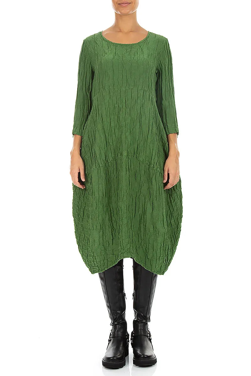 Robe ballon en soie et Lin Froissé vert trèfle