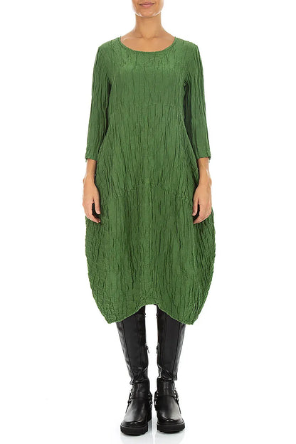 Robe ballon en soie et Lin Froissé vert trèfle