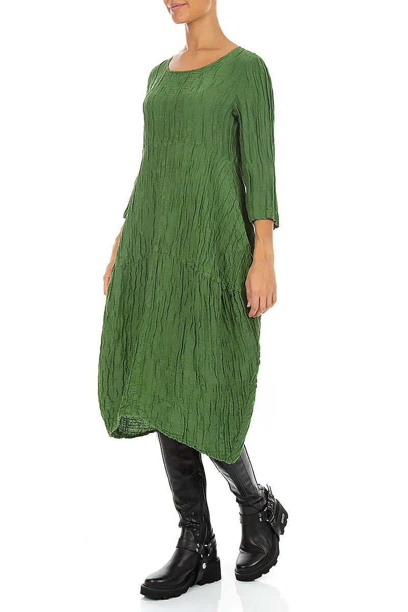 Robe ballon en soie et Lin Froissé vert trèfle