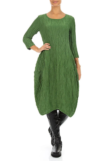 Robe ballon en soie et Lin Froissé vert trèfle