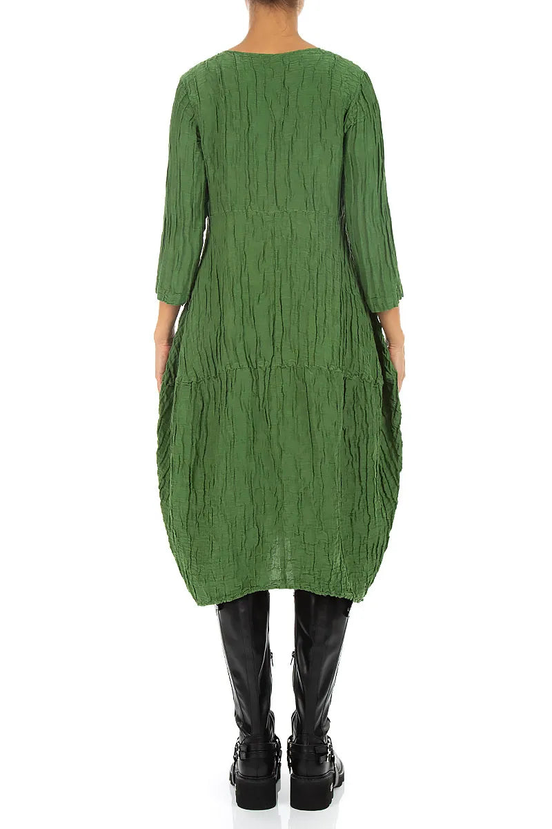 Robe ballon en soie et Lin Froissé vert trèfle