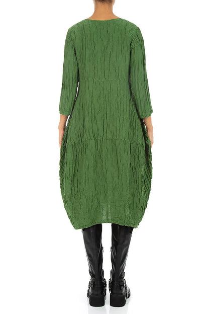 Robe ballon en soie et Lin Froissé vert trèfle