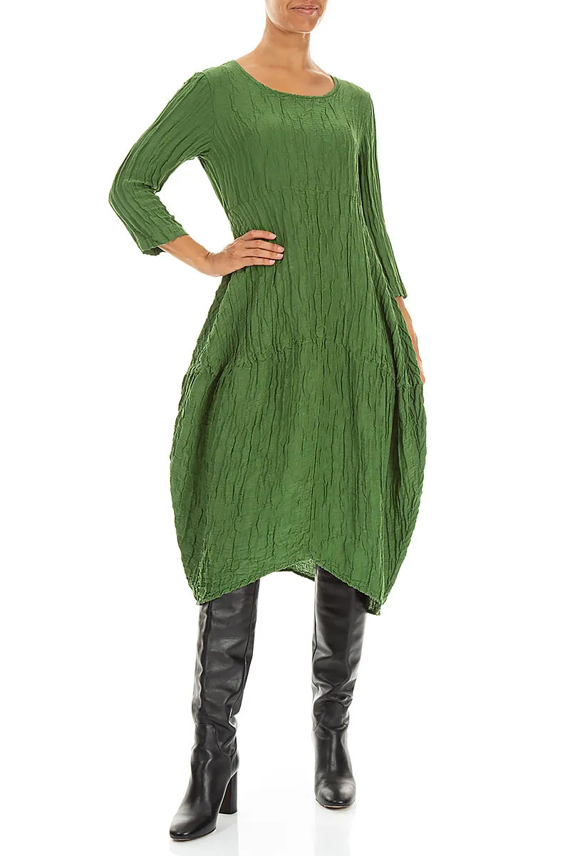 Robe ballon en soie et Lin Froissé vert trèfle