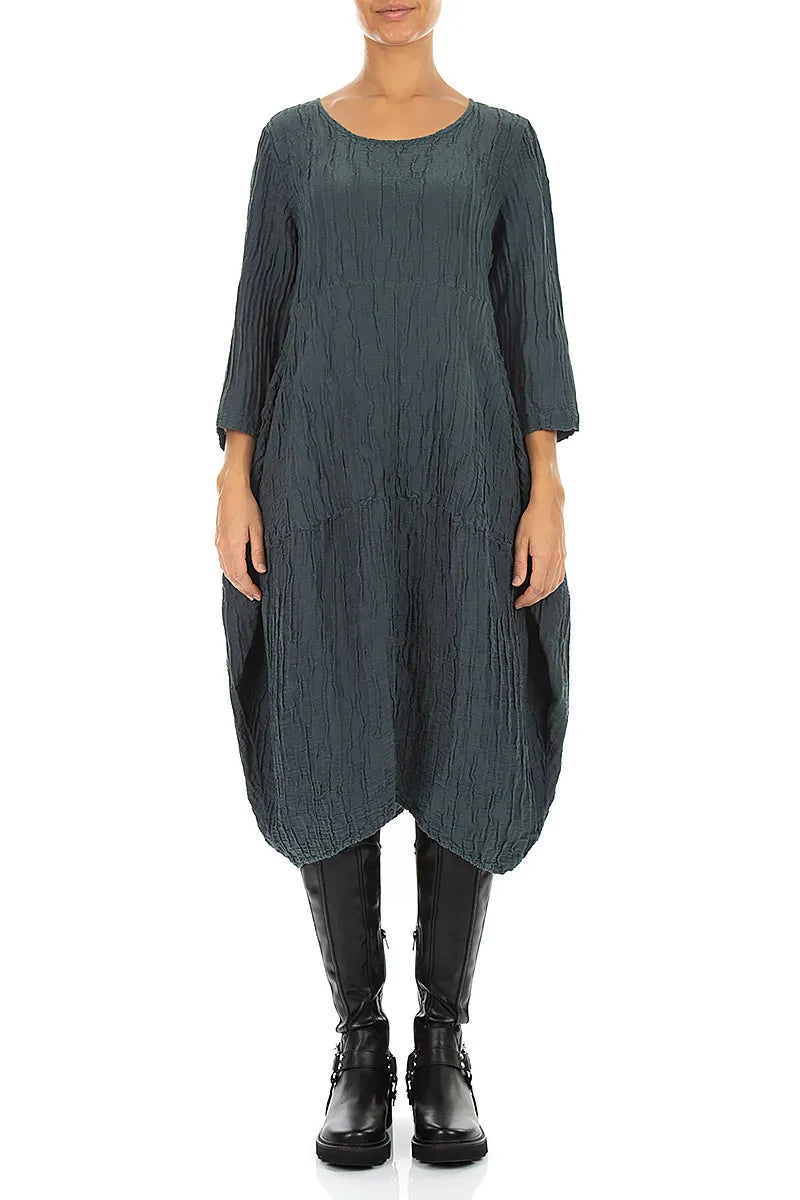 Balloon Crinkled Slate Silk Linen Dress