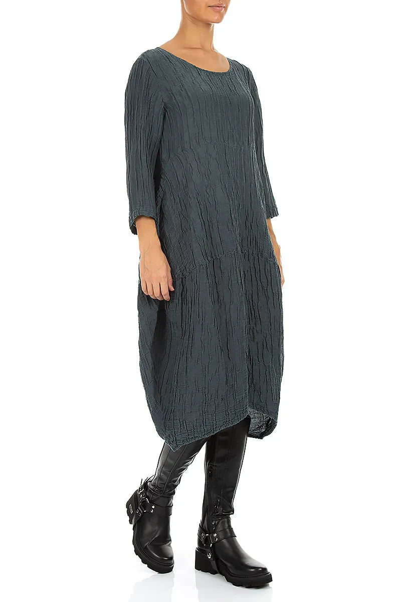 Balloon Crinkled Slate Silk Linen Dress