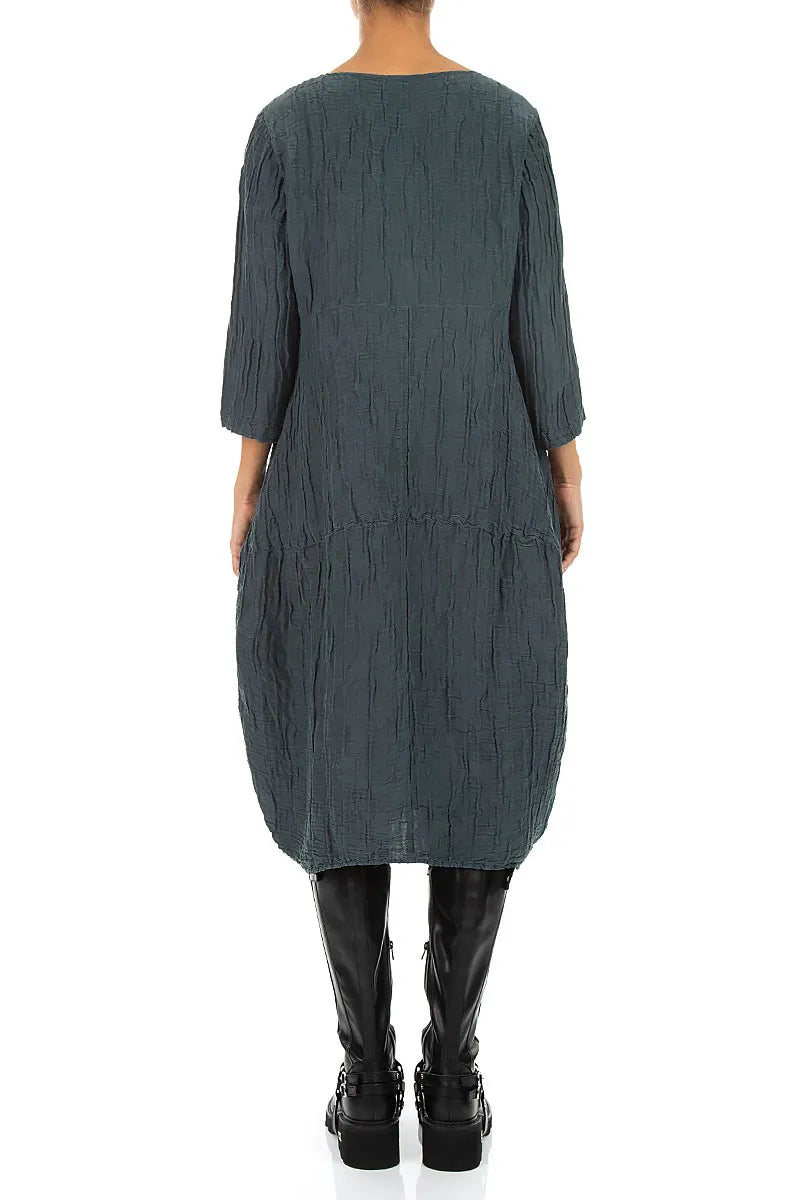 Balloon Crinkled Slate Silk Linen Dress