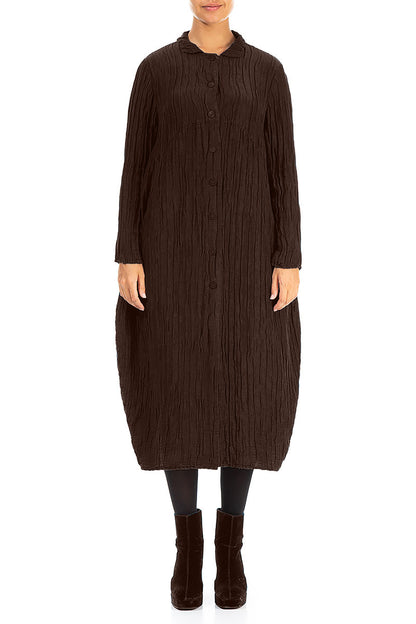 Balloon Crinkled Truffle Brown Silk Linen Jacket