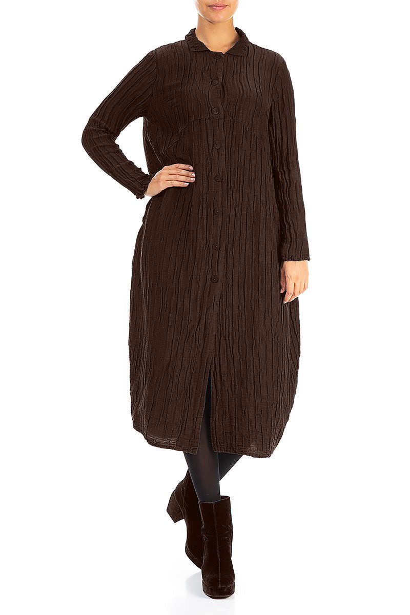 Balloon Crinkled Truffle Brown Silk Linen Jacket