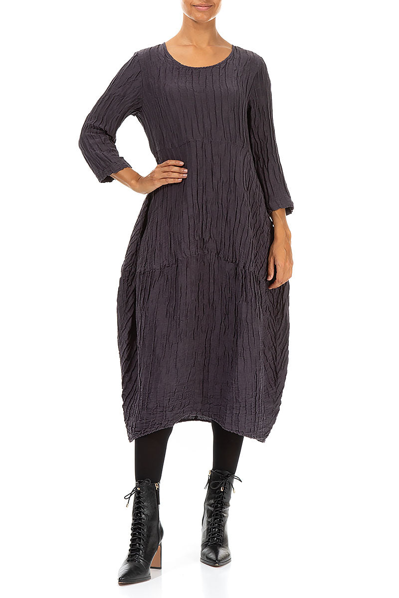 Balloon Crinkled Vintage Violet Silk Linen Dress 4