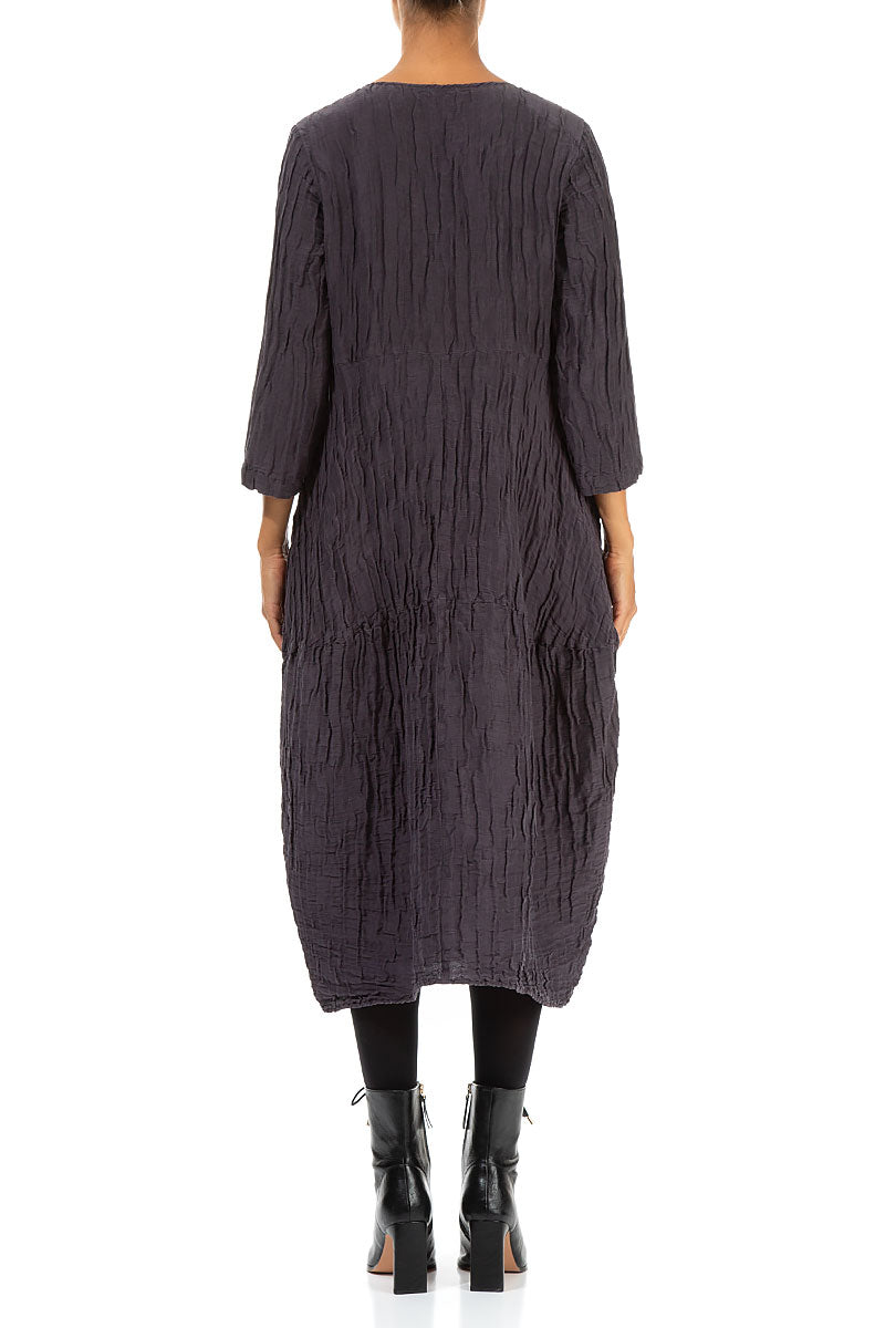 Balloon Crinkled Vintage Violet Silk Linen Dress 2