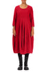 Balloon Cropped Sleeves Cherry Red Textured Linen Dress 1