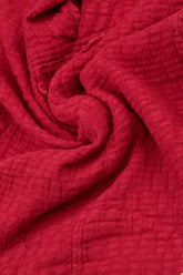 Balloon Cropped Sleeves Cherry Red Textured Linen Dress 5