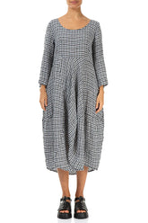 Balloon Cropped Sleeves Heritage Check Linen Dress 1