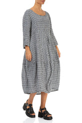 Balloon Cropped Sleeves Heritage Check Linen Dress 3