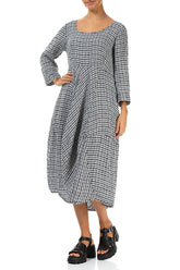 Balloon Cropped Sleeves Heritage Check Linen Dress 4
