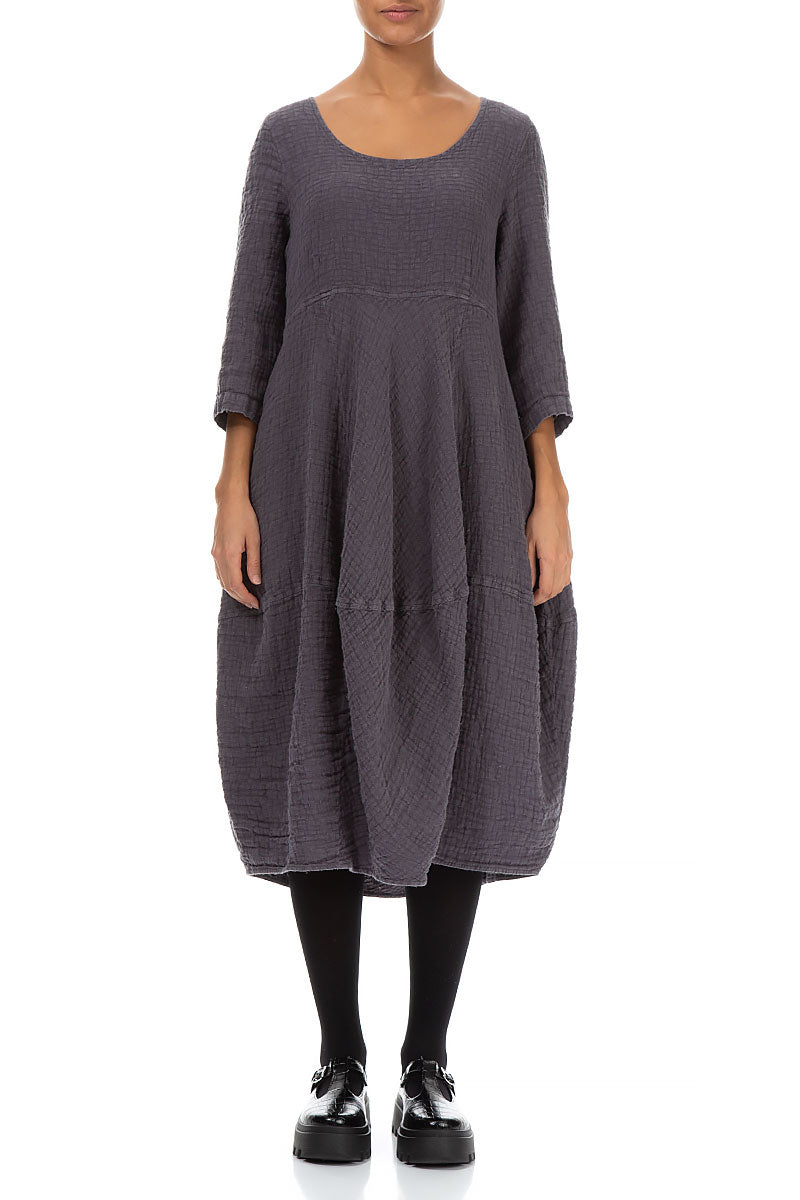 Balloon Cropped Sleeves Iron Textured Linen Dress 1