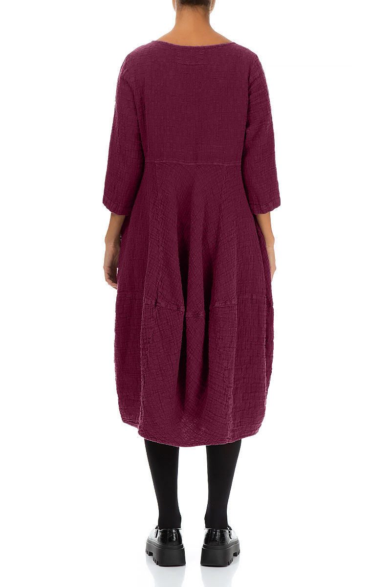 Balloon Cropped Sleeves Magenta Textured Linen Dress