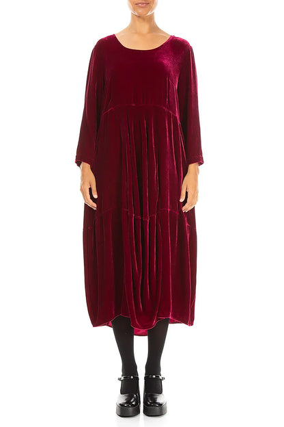 Balloon Cropped Sleeves Ruby Silk Velvet Dress 1
