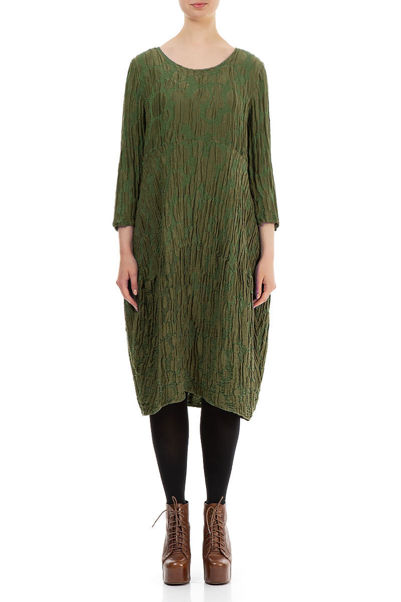 Balloon Dark Lime Circle Silk Linen Dress