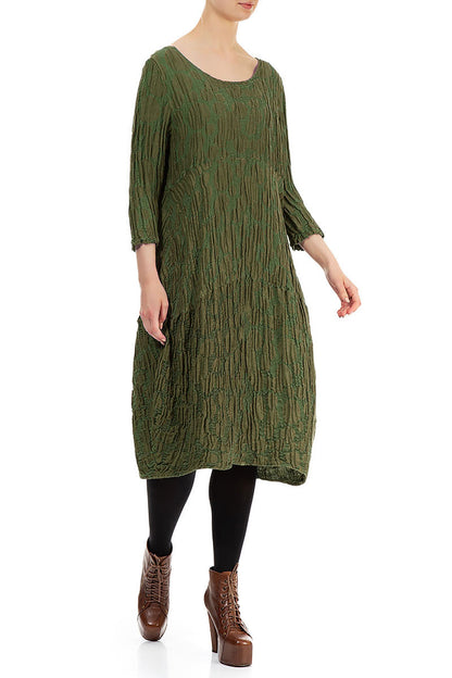 Balloon Dark Lime Circle Silk Linen Dress