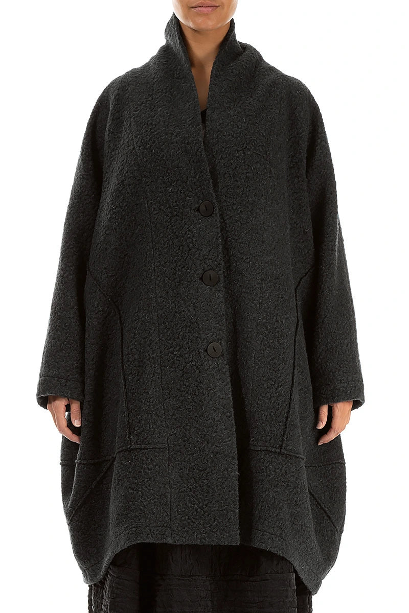 Balloon Warm Charcoal Plush Wool Cotton Coat 1