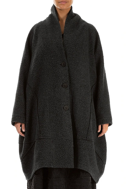 Balloon Warm Charcoal Plush Wool Cotton Coat 1