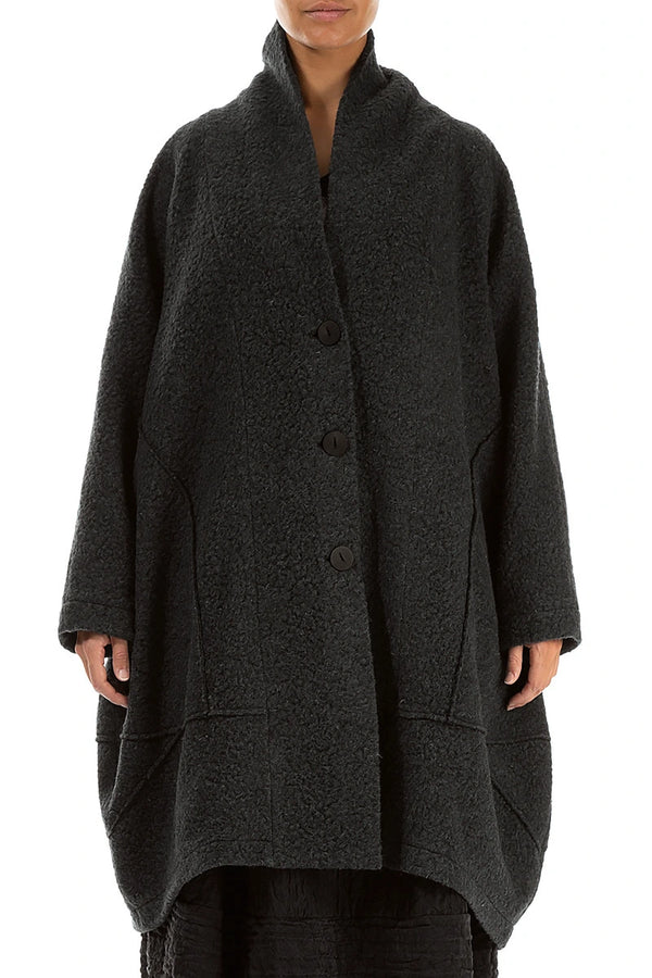 Balloon Warm Charcoal Plush Wool Cotton Coat 1